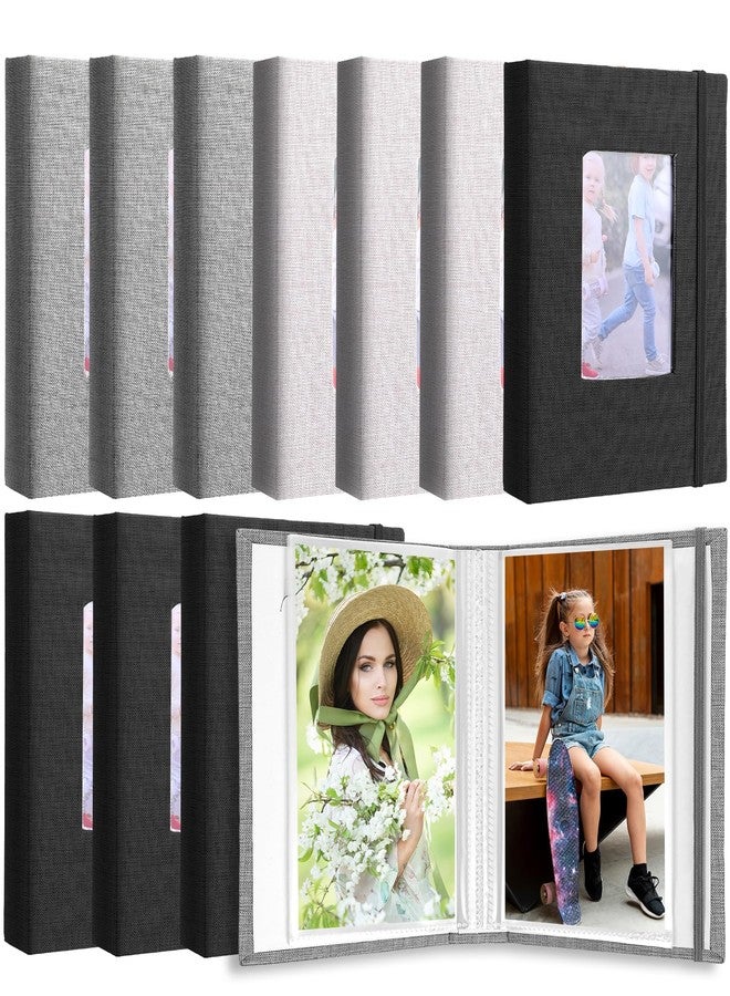 wutfuooo 10 Pieces Small Photo Album 4 x 6 Inch Picture Album 26 Clear Pages Hold 52 Pictures Linen Cover Photo Book with Front Window (Black, Beige, Gray) - Image 1